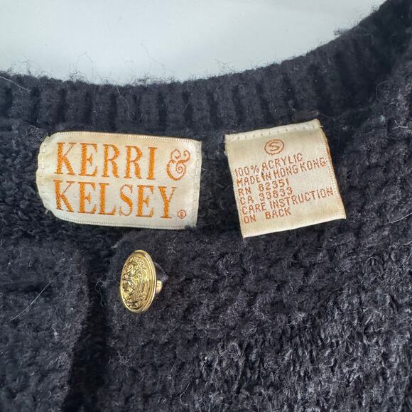 Vintage 80s Kerry N Kelsey Black Gold Buttons Knit Cardigan Sweater Womens Small - Picture 6 of 6